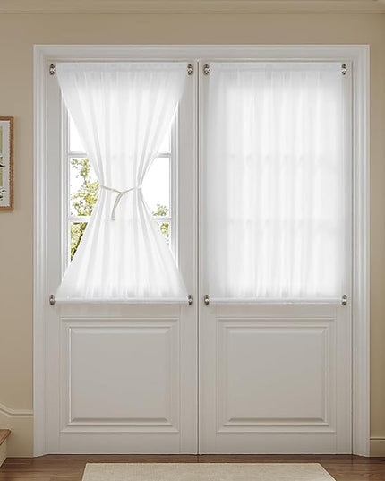 Anmao Non-See-Through Valance Kitchen Curtains 36 Inch Length 2 Panels Set, Bright White Privacy Light Filtering Semi Sheer Over Sink Short Cafe Curtain Tiers for Small Windows, 25W x 36L, Pure White