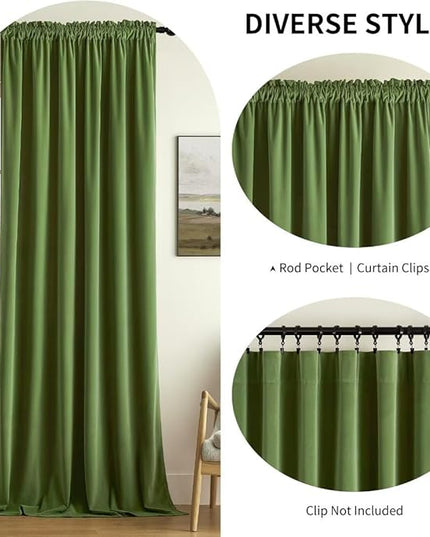 Joydeco Green Velvet Curtains 72 inch 2 Panel, Room Darkening Super Soft Velvet Drapes for Bedroom Living Room Thermal Insulated Window Drapes, Luxury Blackout Rod Pocket Curtains,W52 x L72 inch