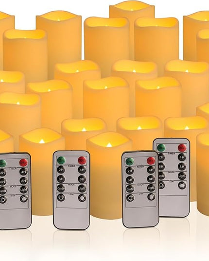 Set of 24 Waterproof Outdoor Flameless Candles, LED Candles with 4 Remote and Timer,(H 4" 5" 6" x D 2.2"),for Christmas,Halloween,Wedding,Festival