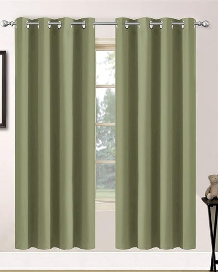 Yakamok Solid Blackout Curtains with Grommet Top, Thermal Insulated Room Darkening Drapes for Bedroom(Sage Green, 52Wx72L, One Pair)