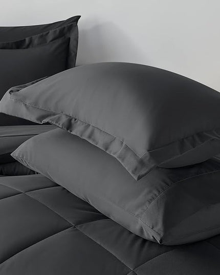 CozyLux Twin XL Comforter Set Dark Grey - 5 Pieces Twin Extra Long Bed in a Bag for College Dorm, All Season Bedding Set for Girls and Boys, Soft Bed Set with Comforter, Sheets, Pillowcase & Sham