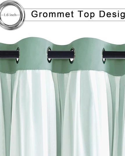 Hiasan Light Sage Green Blackout Curtains for Bedroom, Mix & Match Double Layer Thermal Insulated Privacy Grommet Window Curtains for Living Room,2 Drape Panels with Tiebacks,52W X 96L