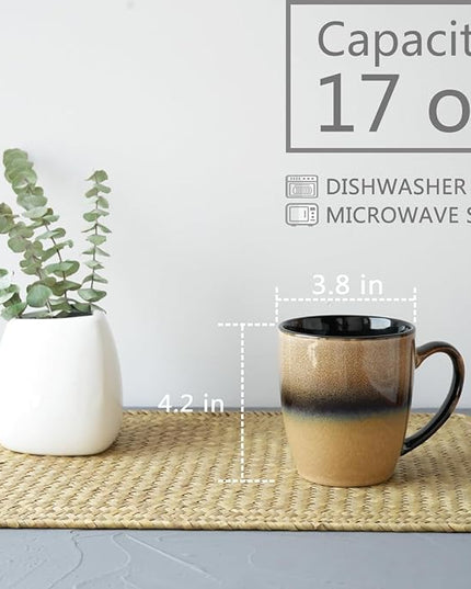 Bosmarlin Ceramic Coffee Mug Set of 4, 17 Oz, 4 Colors to Choose, Tea Cups, Dishwasher and Microwave Safe, Reactive Glaze (Walnut)