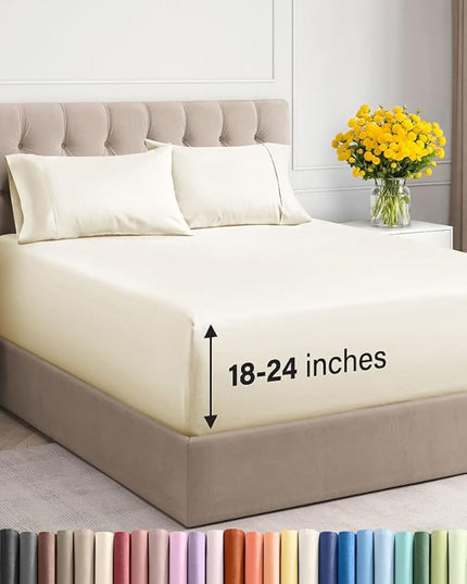 Extra Deep Twin XL Sheet Set - 4 Piece Breathable and Cooling Sheets - Hotel Luxury Bed Sheets Set - Easy Fit - Soft, Wrinkle Free and Comfy Sheets Set - Off White Sheet Set with Extra Deep Pockets