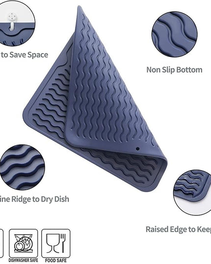 Silicone Dish Drying Mat for Multiple Usage,Easy clean,Eco-friendly,Heat-resistant Silicone Mat for Kitchen Counter or Sink,Refrigerator or Drawer liner Navy Blue M 12 inches x 12 inches