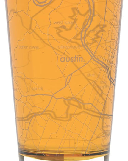 Well Told Engraved Austin Texas Map Pint Glass, Etched Beer Gift (16 oz, Clear) City Map Pint, Custom City Glassware, Gifts For Beer Lovers