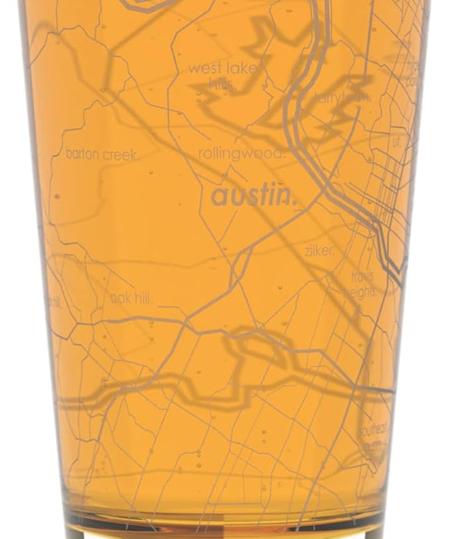 Well Told Engraved Austin Texas Map Pint Glass, Etched Beer Gift (16 oz, Clear) City Map Pint, Custom City Glassware, Gifts For Beer Lovers