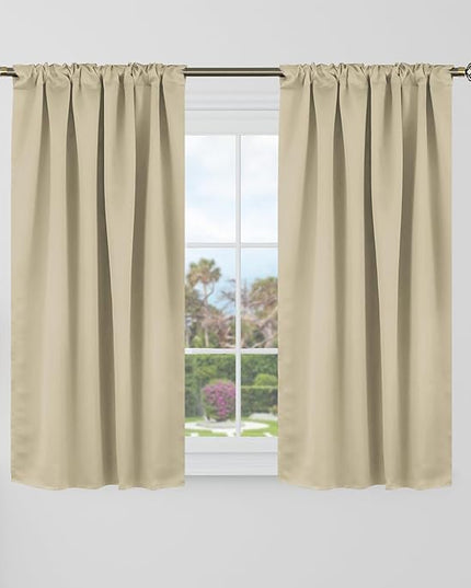 BGment Blackout Curtains 40 Inch Length for Small Window - 38 x 40 inch Curtains Rod Pocket and Back Tab Thermal Room Darkening Curtains for Kitchen/Cafe Room, 2 Window Panels, Beige