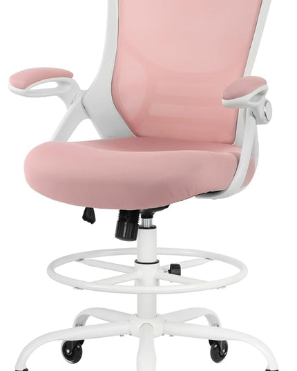 HYLONE Drafting Chair Tall Office, Ergonomic Standing Desk Stool Adjustable Drafting Chair Big Tall Drafting Office Chair Pink
