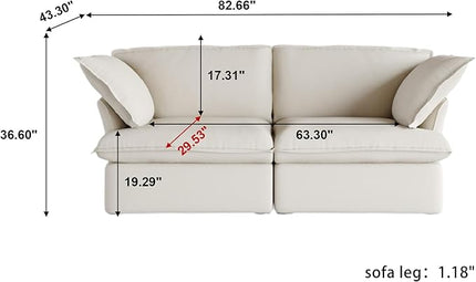 JACH 2 Seater Sectional Couch for Apartment, Modular Love Seat Sofa, Modern Convertible Couches, Cushion Covers Removable, Down Filled Comfy Sofas for Living Room (Beige)