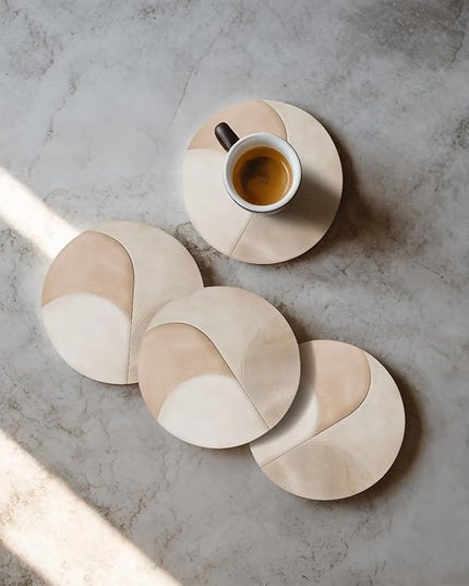 VEYRO Coasters Set of 4 for Drinks – Absorbent Ceramic Stone Drink Coasters with Cork Backing for Coffee Table & Desk, Modern Marble Look Cup Coaster Set, Housewarming Gift for New Home