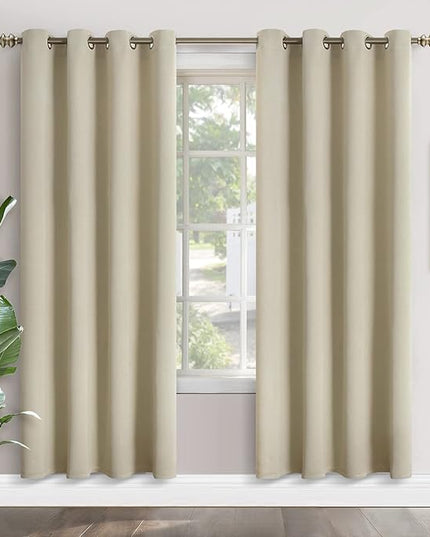 YoungsTex Beige Blackout Curtains 80 Inches Long for Living Room 2 Panels - Thermal Insulated with Grommet Room Darkening Window Treatments for Bedroom Dining Office, 52 x 80 Inch