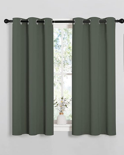 NICETOWN Bedroom Blackout Curtains for Kitchen Window - Window Treatment Thermal Insulated Solid Grommet Sound Reducing for Kitchen/Nursery, Dark Mallard, 2 Panels, W34 x L50