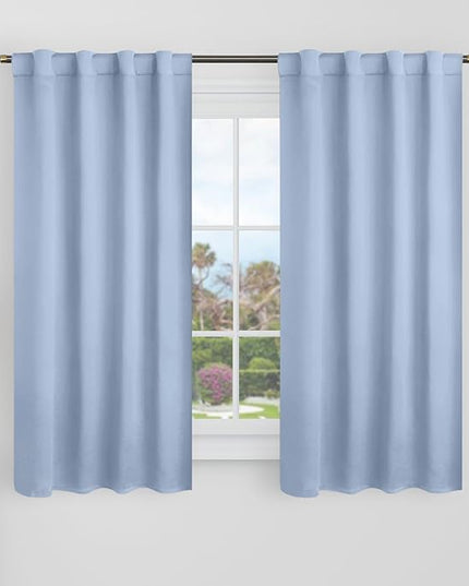 BGment Blackout Curtains 48 Inches Long for Bedroom - 38 x 48 inch Curtains Rod Pocket and Back Tab Thermal Insulated Room Darkening Curtains for Kitchen/Cafe Room, 2 Window Panels, Spa Blue