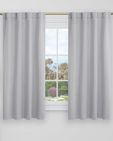 BGment Blackout Curtains 48 Inches Long for Small Windows - 34 x 48 inch Curtains Rod Pocket and Back Tab Thermal Insulated Room Darkening Curtains for Kitchen/Cafe Room, 2 Window Panels, Light Grey