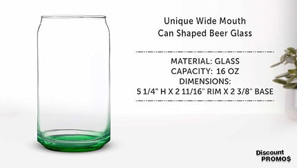 DISCOUNT PROMOS Beer Can Glasses Set of 10, 16 oz. Pint Sized, Soda Can Shape, Glassware, Green