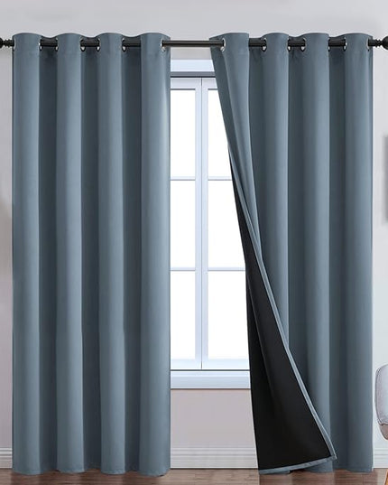 Yakamok 100% Blackout Lined Panels, Thermal Insulated Blackout Curtains for Bedroom, Heat Blocking Drapes for Living Room(52Wx84L, Stone Blue, 2 Panels)