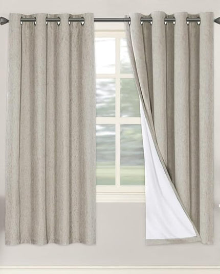 H.VERSAILTEX Linen Blackout Curtains 72 Inches Long 100% Absolutely Blackout Thermal Insulated Textured Linen Look Curtain Draperies Anti-Rust Grommet, Energy Saving with White Liner, 2 Panels, Stone