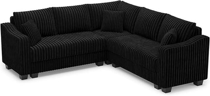 Belffin Convertible Sectional Couch with Chaise Corner Sectional Sofa L Shaped Couch Reversible Corner Upholstered Couches for Living Room Corduroy (Black, V Shaped)