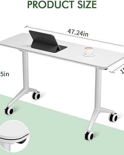 6Pack Folding Conference Table with Wheels & Flip Top - Business Mobile Meeting Table for Office, Training Seminar, Home Use -Space Saving Design, Easy Folding Classroom Table﻿
