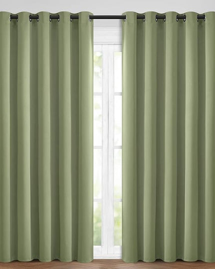 Yakamok 96 Inch Long Blackout Curtains Room Darkening Thermal Insulated with Grommet Window Curtain for Bedroom, 62Wx96L inch, Sage Green, 2 Panels