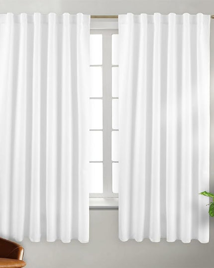 BGment White Curtains for Bedroom - Privacy Window Curtains Sunlight & UV Shades 50% Room Darkening Rod Pocket and Back Tab Curtains for Bedroom, 2 Curtain Panels (52 x 63 Inch, Pure White)