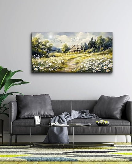 ERQINHUA Large Wall Art For Living Room Canvas Wall Decor For Bedroom Office Field Scenery Flower Watercolour Painting Farmhouse Decorations Wall Pictures Artwork Ready To Hang Home Decor 24"X48"