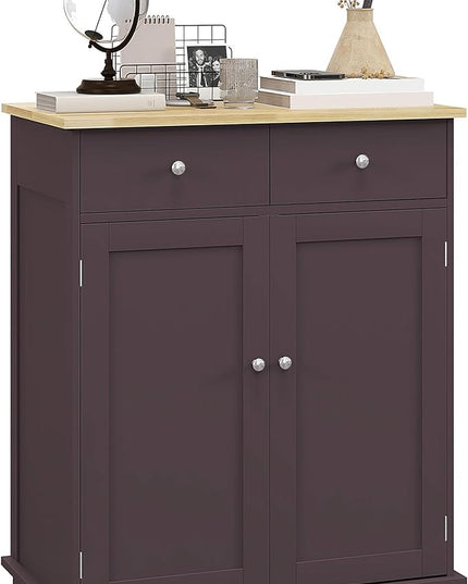 HOMCOM Sideboard with Solid Wood Countertop, Modern Kitchen Storage Cabinet, Coffee Bar Cabinet with 2 Drawers, Doors and Adjustable Shelf, Coffee