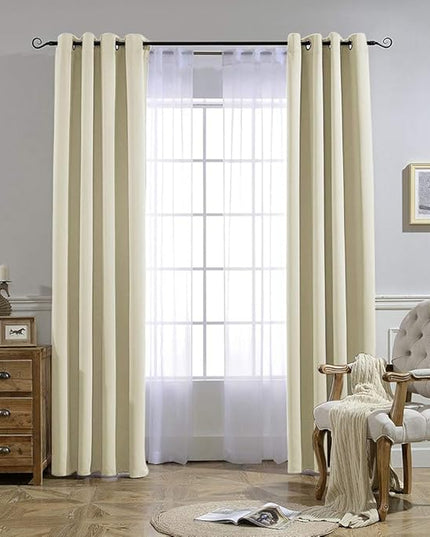 NICETOWN Room Darkening Curtains 108 inch Length - Grommet Thermal Insulated Window Treatments Solid Panels for Living Room/Bedroom/Villa, W52 x L108, 1 Pair, Beige