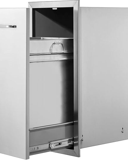 VEVOR Pull Out Trash Drawer 13.4"W x 25.7"H x 19.6"D Lower Sliding Rails Steel Roll Out Trash Bin Pull Out Tray Outdoor Kitchen Trash Drawer with Handle for BBQ Island Grill Station No Trash Can