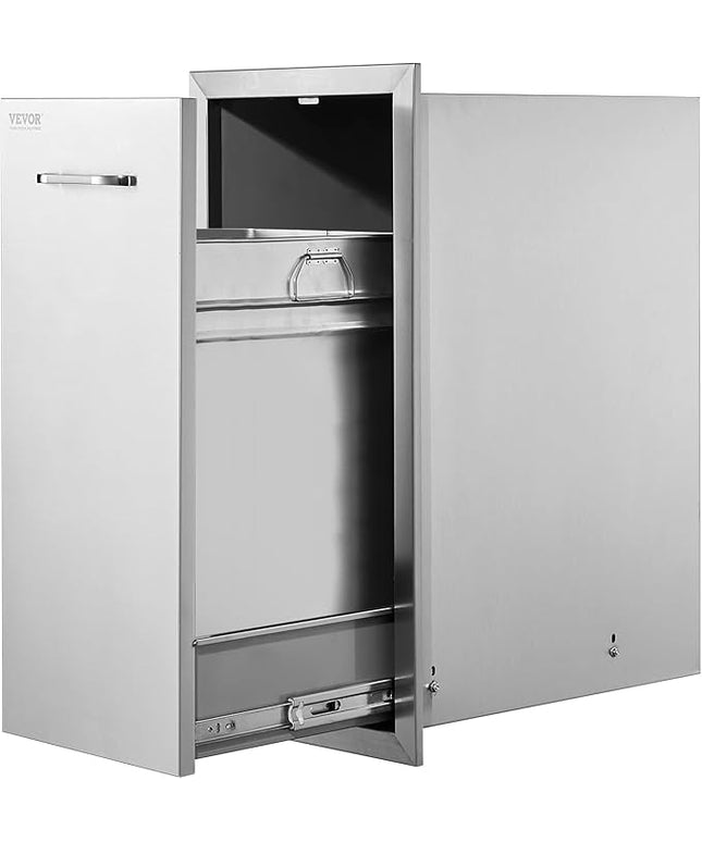 VEVOR Pull Out Trash Drawer 13.4"W x 25.7"H x 19.6"D Lower Sliding Rails Steel Roll Out Trash Bin Pull Out Tray Outdoor Kitchen Trash Drawer with Handle for BBQ Island Grill Station No Trash Can