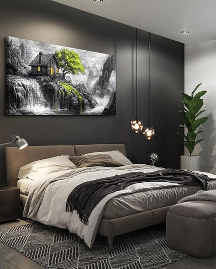 ERQINHUA Black And White Wall Painting Canvas Wall Art For Living Room Wall Decor For Bedroom Office Decoration Green Tree Landscape Pictures Artwork Modern Inspiration Posters Home Decor 20"X40"