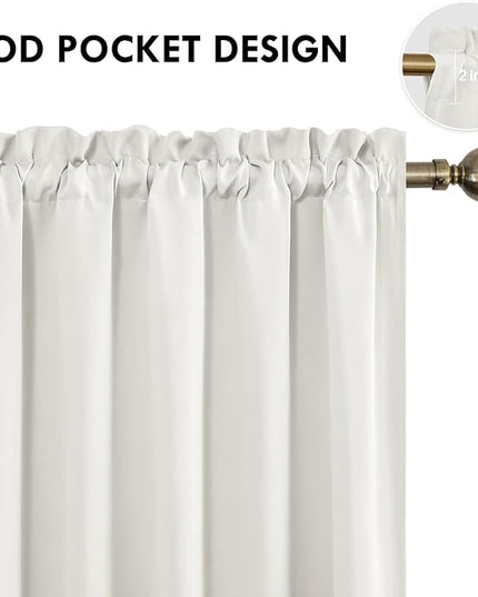 DWCN Short Ivory Blackout Curtains for Small Window, Thermal Insulated Energy Saving Room Darkening Curtains for Kitchen/Bedroom (W60 x L36 inch, Set of 2 Panels, Top of Rod Pocket)