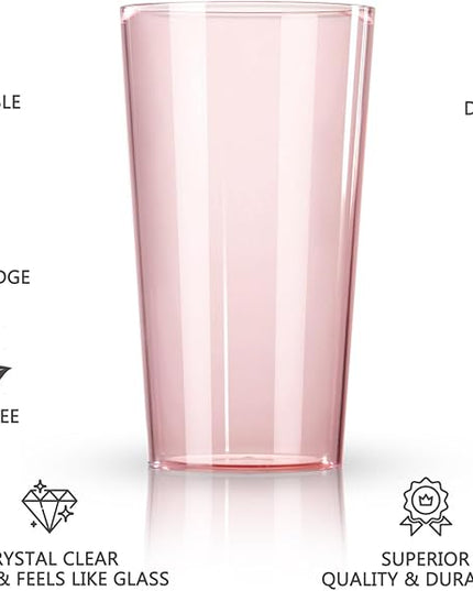 Liacere Plastic Drinking Glasses Set of 12-18oz Highball Pink Reusable Plastic Glasses Colors, Water Glasses Cups,Tumbler Glassware Set for Beer, Juice, Cocktail, Milk for Mother's Day Valentine’s Day