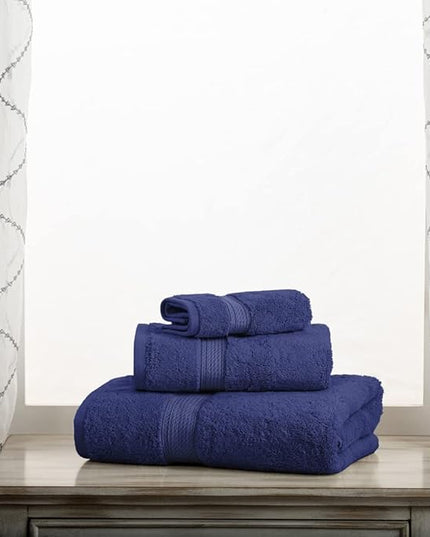 Superior Egyptian Cotton Pile 3 Piece Towel Set, Includes 1 Bath, 1 Hand, 1 Face Towel/Washcloth, Ultra Soft Luxury Towels, Thick Plush Essentials, Guest Bath, Spa, Hotel Bathroom, Navy Blue