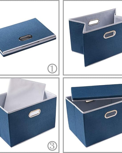 PRANDOM Collapsible Storage Bin with Lid [1-Pack] Fabric Foldable Storage Box Organizer Container Basket Cube with Cover for Home Bedroom Closet Office Nursery Royal Blue(14.9x9.8x9.8)