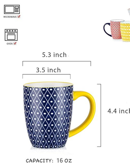 Selamica Ceramic Coffee Mugs Set of 4, 16 OZ Coffee Mug with Handle, Large Coffee Cups for Cappuccino, Tea, Mocha, Cocoa, Dishwasher Microwave Safe, Assorted Colors