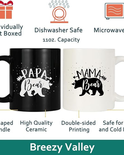 Breezy Valley Mom and Dad Gifts, Parents Gifts for Christmas, Best Mom and Dad Mugs, Anniversary Christmas Gift for Parents, Mama Bear Papa Bear Coffee Mug Set for New Parent 2026