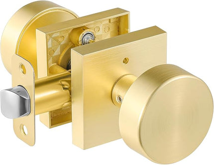 Brushed Gold Door Knobs Interior, Satin Brass Privacy Interior Door Knob, Bathroom and Bedroom Round Door Knobs with Lock