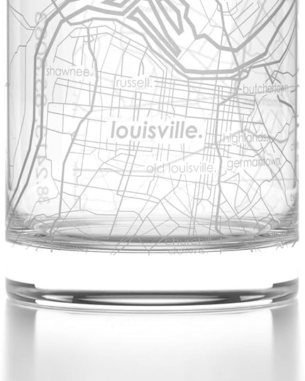 Well Told Engraved Louisville Kentucky Map Rocks Glass, Old Fashioned Whiskey Glass (11 oz, Clear) Etched Whiskey Glass, Gifts For Whiskey Lovers