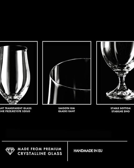 Krosno Lager Beer Glasses, Set of 6, 16.9 oz, Belgian Style Glasses, IPA, Craft Beer Glasses, Harmony Collection, Dishwasher Safe, Made in Europe