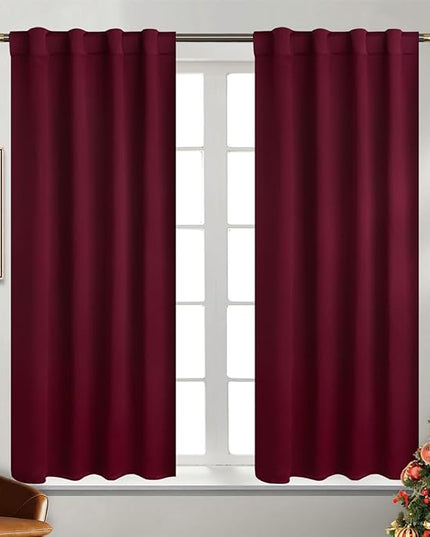 BGment Rod Pocket and Back Tab Blackout Curtains for Bedroom - Christmas Thermal Insulated Room Darkening Curtains for Living Room, 2 Window Curtain Panels (38 x 45 Inch, Burgundy Red)