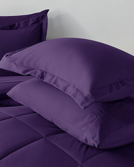 CozyLux Queen Comforter Set Purple - Bed in a Bag Queen Size 7 Pieces, Luxury Soft Bed Set for All Seasons, Bedding Set with Down Alternative Comforter, Sheets, Pillowcases & Shams