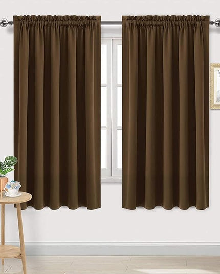 DWCN Blackout Curtains for Bedroom – Rod Pocket Thermal Insulated Noise Reducing Noise Reducing Drapes for Living Room, W 60 x L 63 Inch, 2 Panels, Brown