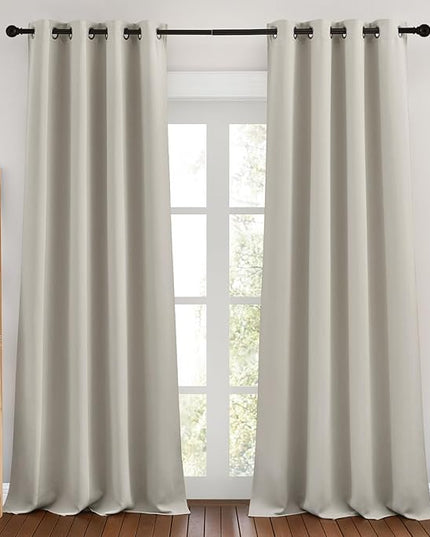 NICETOWN Natural Room Darkening Curtains for Living Room, Grommet Thermal Curtains Light & Sound Reducing Window Treatments for Bedroom/Home Family, W46 x L102