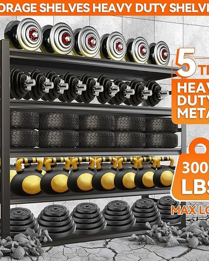Heavy Duty Garage Shelving, 87" H x 47.2" W x 23.6" D, 3000 lbs Load Capacity, Sturdy Steel Metal Shelves for Storage, Industrial Black 5-Tier Shelving Rack for Garage, Basement, and Workshop