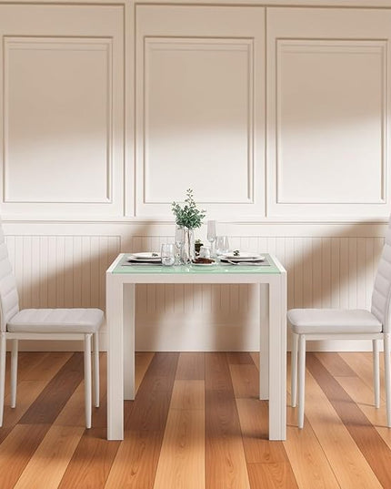 Gizoon 3 Piece Glass Dining Table Set, Kitchen and Chairs for 2, PU Leather Modern Room Sets for Home, Kitchen, Living Room