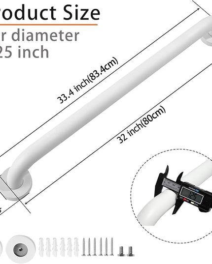 Shower Grab Bar, 2 Pack 32 Inch White Bathroom Grab Bar, 1.25" Diameter 304 Stainless Steel Anti-Slip Grab Bars for Bathtubs and Showers, Handicap Shower Grab Bar for Seniors Elderly