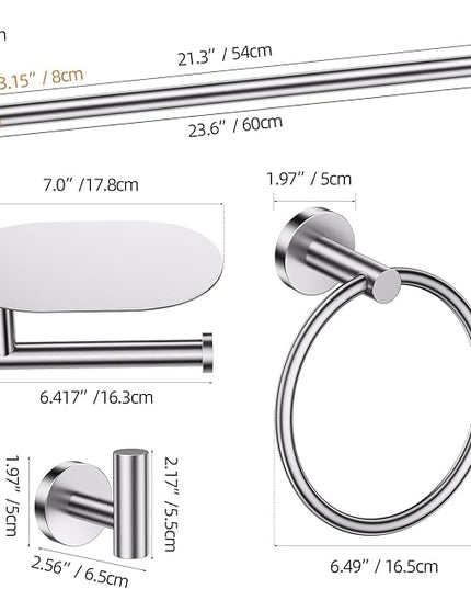TURS Brushed 5 Piece Bathroom Hardware Set, SUS304 Stainless Steel Bath Towel Bar Set, Bathroom Towel Rack Set Wall Mounted