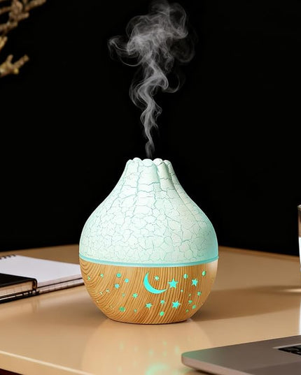 Air Diffuser Humidifier, Wood Grain Ultrasonic Cool Mist, 2 in 1 Aromatherapy Essential Oil Diffuser with Mood Light, Quiet Personal Humidifier for Bedroom Office (White Crack Light Wood